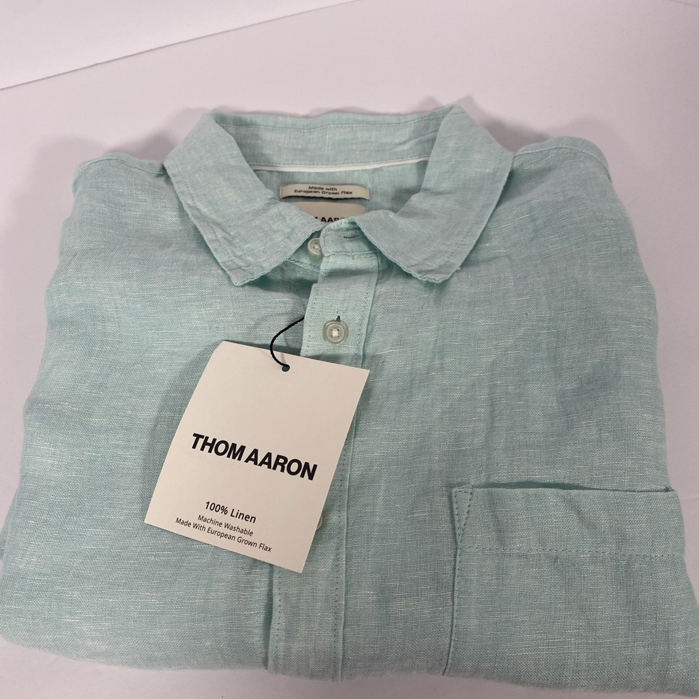 Thom Aaron‎ S/S 100% Linen Button Up XL Men's Green Shirt  S1